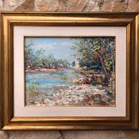 Quadro -Paesaggio con ruscello- dipinto a olio