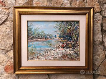 Quadro -Paesaggio con ruscello- dipinto a olio