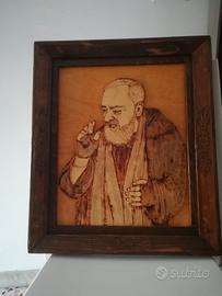 quadro Padre Pio in legno fatto a mano