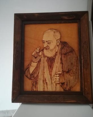 quadro Padre Pio in legno fatto a mano