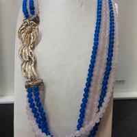 collana-Torchon quarzo rosa agata blu argento