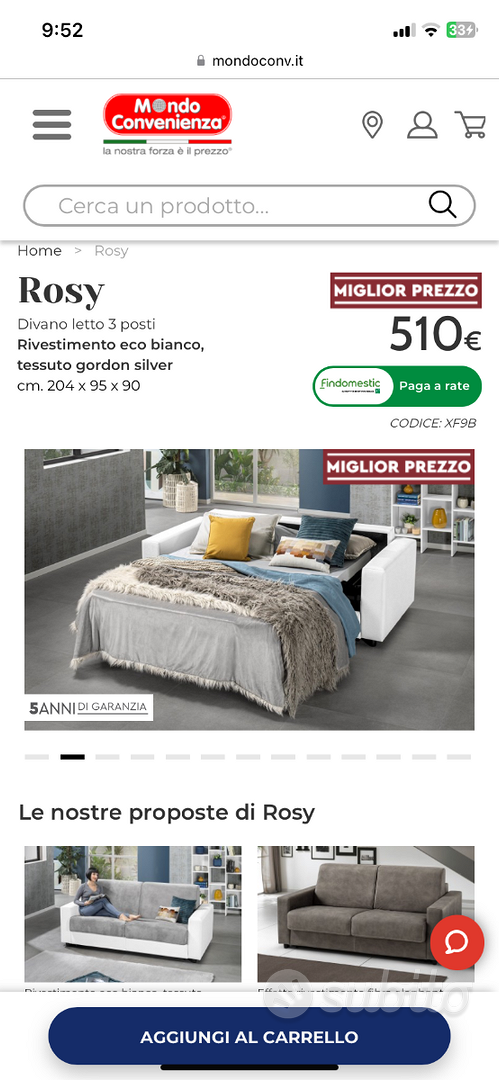 Divano Letto matrimoniale, economico: Rosy