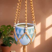 Portavaso Sospeso in Macramè Azzurro - Fatto a Man