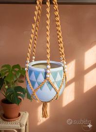 Portavaso Sospeso in Macramè Azzurro - Fatto a Man