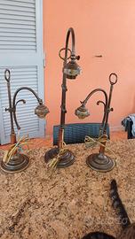 Tris Lampade da Tavolo Vintage in Ottone e Legno 