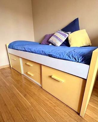 Letto Singolo in Legno con Cassetti Contenitore