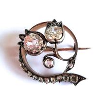 Spilla metà 800 oro 15 Kt e diamanti naturali 