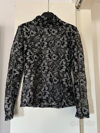 Maglia in tulle nero e argento