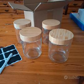 4 barattoli in vetro con tappo ermetico in bambù