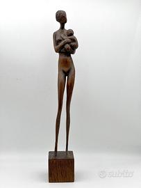 Scultura Maternità legno 39 cm - Mamma con bambino