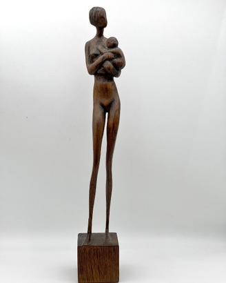 Scultura Maternità legno 39 cm - Mamma con bambino