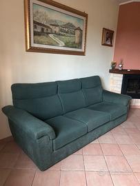 2 Divani verde bosco tessuto+pouf Poltronesofà