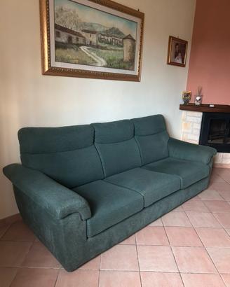 2 Divani verde bosco tessuto+pouf Poltronesofà
