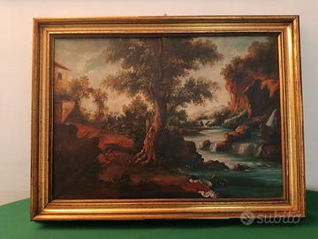 QUADRO OLIO SU TELA CON CORNICE IN LEGNO DORATA