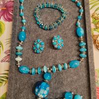 Set bigiotteria collana orecchini e bracciale blu