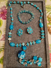 Set bigiotteria collana orecchini e bracciale blu