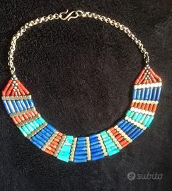 Collana girocollo etnica corallo lapis turchese