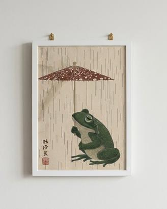 Poster A4 RANA Giapponese con Ombrello -Vintage 🐸