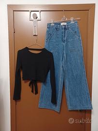 jeans vita alta e top nero 