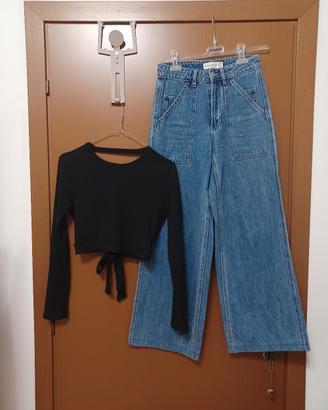 jeans vita alta e top nero 