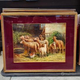 QUADRO ANTONIO MILONE PECORE OLIO SU TELA