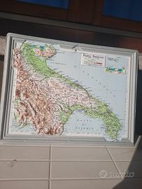 Puglia cartina geografica plasticata in rilievo