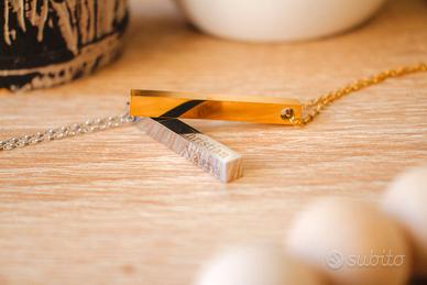 Ciondolo Rettangolare Nomi Date Parole in Acciaio