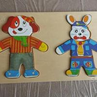 Puzzle legno coniglio e cagnolino con guardaroba