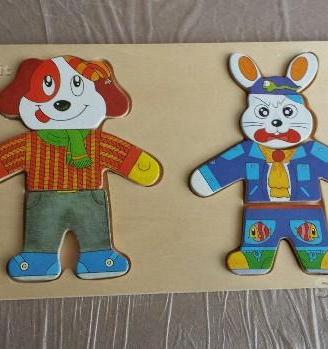 Puzzle legno coniglio e cagnolino con guardaroba