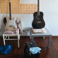 amplificatore e chitarre acustica ed elettrica 