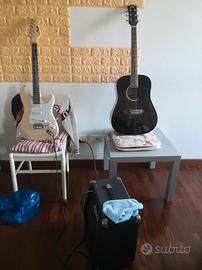 amplificatore e chitarre acustica ed elettrica 