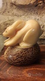  Vecchio Coniglio / Lepre in Corno intagliato