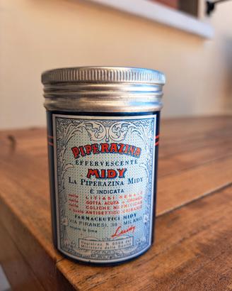 Barattolo latta Piperazina Midy vintage d'epoca 