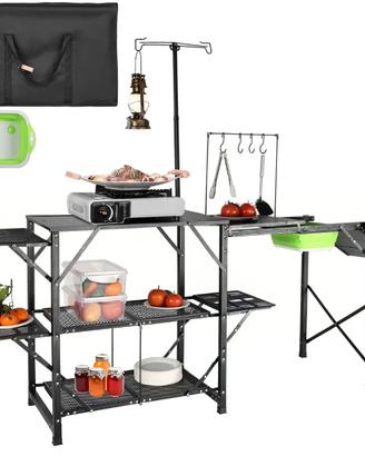 Cucina Campeggio Pieghevole Portatile con Ripiani