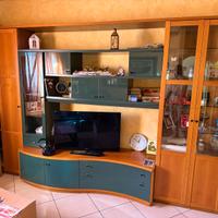 Parete Attrezzata Soggiorno Legno e Verde Petrolio