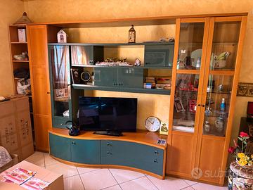 Parete Attrezzata Soggiorno Legno e Verde Petrolio