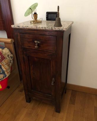 Comodino legno antico marmo