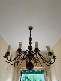 Lampadario in ottone a 12 luci , vintage,