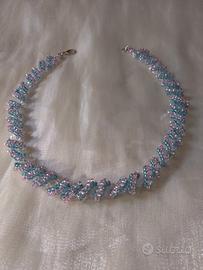 collana Girocollo elegante cristallo rosa turchese