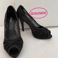 Scarpe Décolleté, Pizzo Nero, Tacco Spillo, N.37