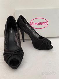 Scarpe Décolleté, Pizzo Nero, Tacco Spillo, N.37