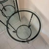 Tavolino rotondo in vetro e ferro battuto