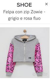 Felpa con zip grigia e rosa/ verde fluo