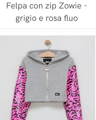Felpa con zip grigia e rosa/ verde fluo