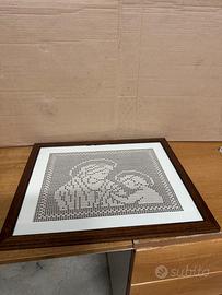 Quadro ricamo tecnica uncinetto filet cm.48x41
