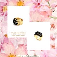 Anello oro giallo pietre nere