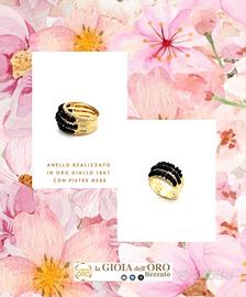 Anello oro giallo pietre nere