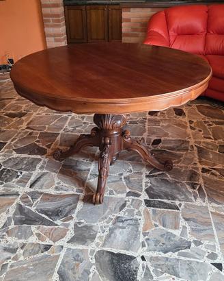 Tavolo rotondo in legno massello con base intaglia
