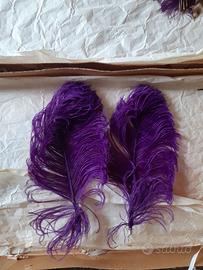 Piume di struzzo viola vere vintage 2 piume cm 23