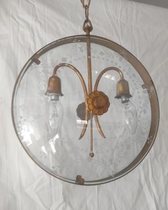 Lampadario bifacciale in metallo e vetro 